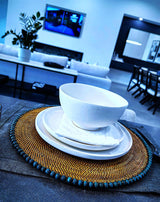 Round Placemat 14", With Sea Green Wood Beads, Set of 4