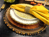 Round Placemat 14", With Tortoise, Natural Seed Beads, Set of 4
