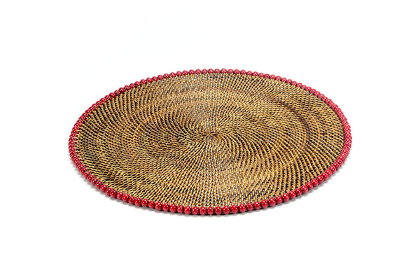 Round Placemat 14", With Red Wood Beads, Set of 4