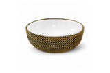 Round Basket with White Stoneware Serving Bowl, 2.5 QT