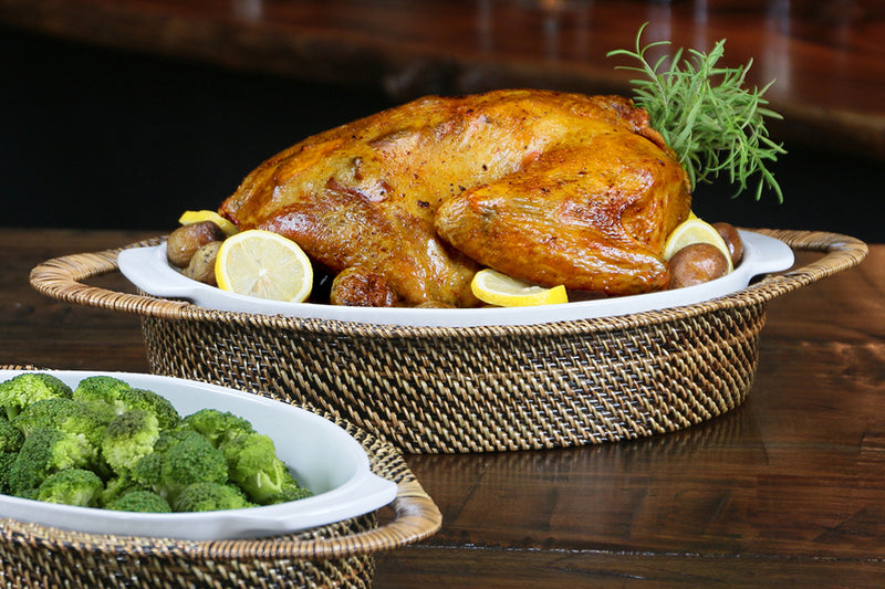 Oval Casserole Basket with Calaisio Stoneware Roaster, 4QT