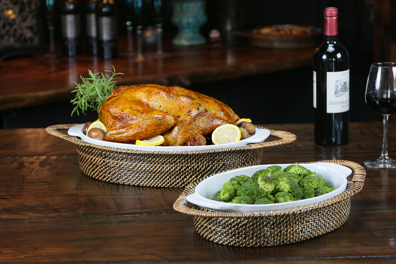 Oval Casserole Basket with Calaisio Stoneware Roaster, 2QT