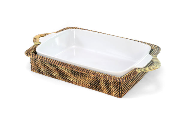 Calaisio Rectangular Casserole Basket with Stoneware Roaster, Large 3QT