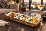 Handwoven Crudité Tray – Classic Size, with 3 Porcelain Dishes, 8 Oz