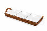 Handwoven Crudité Tray – Classic Size, with 3 Porcelain Dishes, 8 Oz