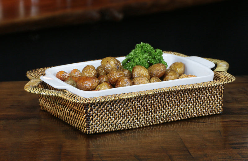 Rectangular Casserole Basket with Calaisio Stoneware Roaster, 2QT