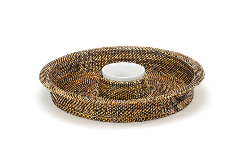 Round Handwoven Chip & Dip with Stoneware 8 oz Dish (13.75”)