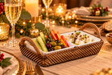 Handwoven Crudité Tray – Compact Size, with 2 Porcelain Dishes, 4 oz each