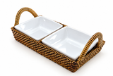 Handwoven Crudité Tray – Compact Size, with 2 Porcelain Dishes, 4 oz each