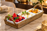 Handwoven Crudité Tray – Compact Size,  with 3 Porcelain Dishes
