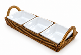 Handwoven Crudité Tray – Compact Size,  with 3 Porcelain Dishes