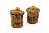 Handwoven Cotton Holder with Lid – Round Bathroom Vanity Organizer Set of 2