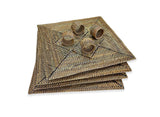 Square Placemat with Diamond Pattern, With Napkin Ring, Set of 4