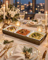 Handwoven Crudité Tray – Classic Size, with 3 Porcelain Dishes, 8 Oz