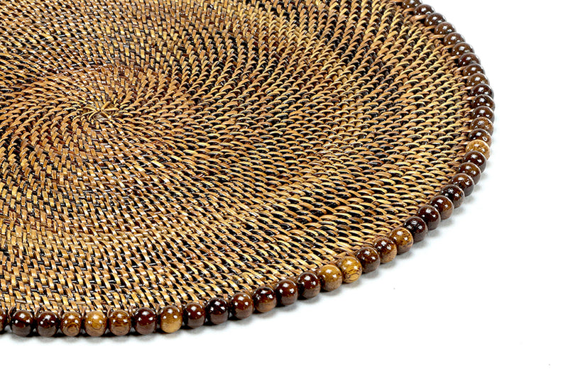 Round Placemat 14", With Dark Walnut Wood Beads, Set of 4