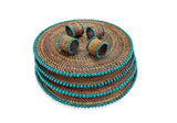 Round Placemat and Napkin Ring, With Seagreen Wood Beads, Set of 4