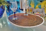 Oval Placemat With White Wood Beads, Set of 4