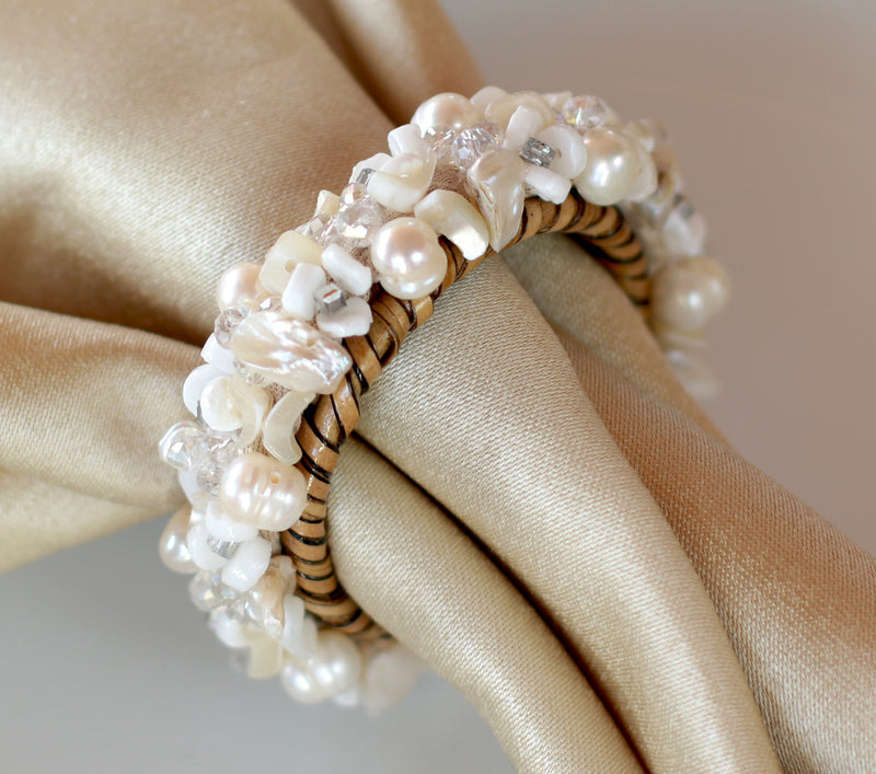 Jeweled Napkin Ring , Crystal White, Set of 4