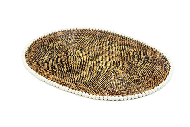 Oval Placemat With White Wood Beads, Set of 4