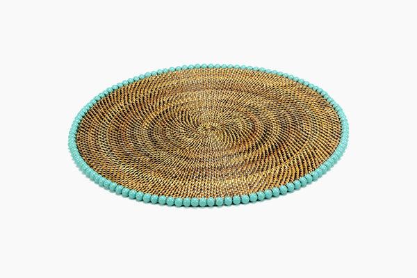 Round Placemat 14", With Aqua Wood Beads, Set of 4