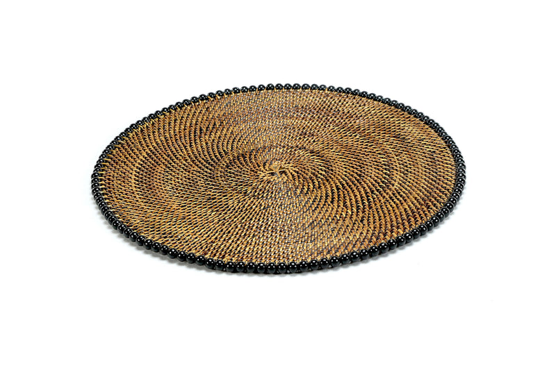 Round Placemat 14", With Black Wood Beads, Set of 4