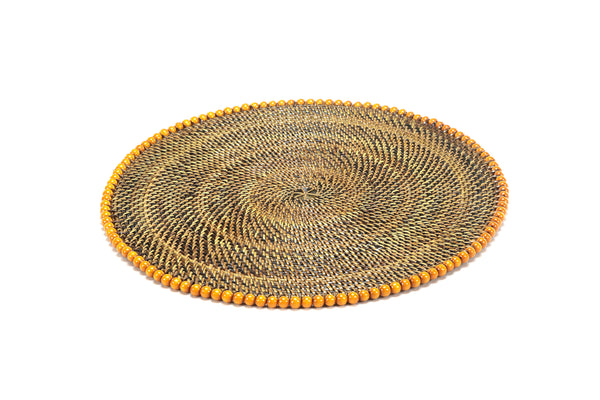 Round Placemat 14", With Orange Wood Beads, Set of 4