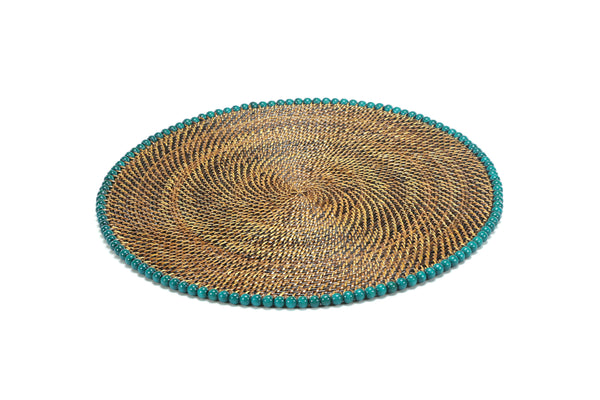 Round Placemat 14", With Sea Green Wood Beads, Set of 4