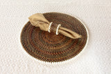 Round Placemat and Napkin Ring, With White Wood Beads, Set of 4