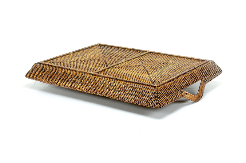 Rectangular Serving Tray, Slanted Sides, Base Reinforced with Wrought Iron
