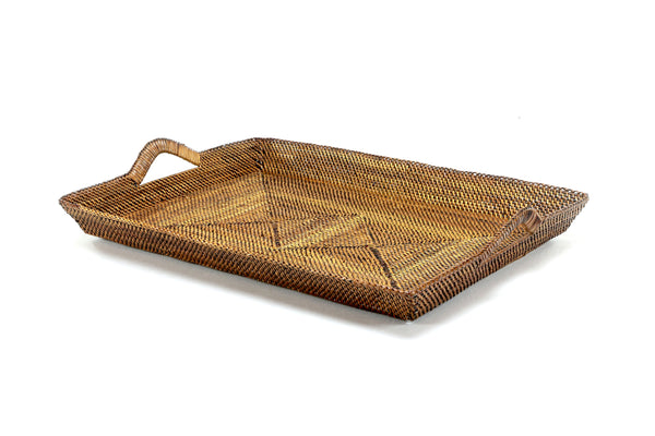 Rectangular Serving Tray, Slanted Sides, Base Reinforced with Wrought Iron